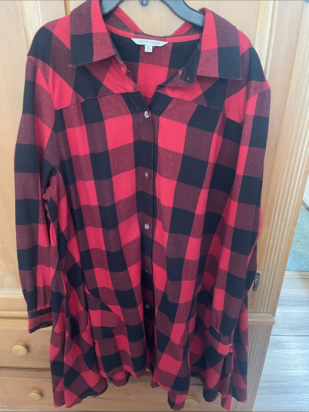 John Marc Red and Black Buffalo Plaid Button-Up Dress Shirt